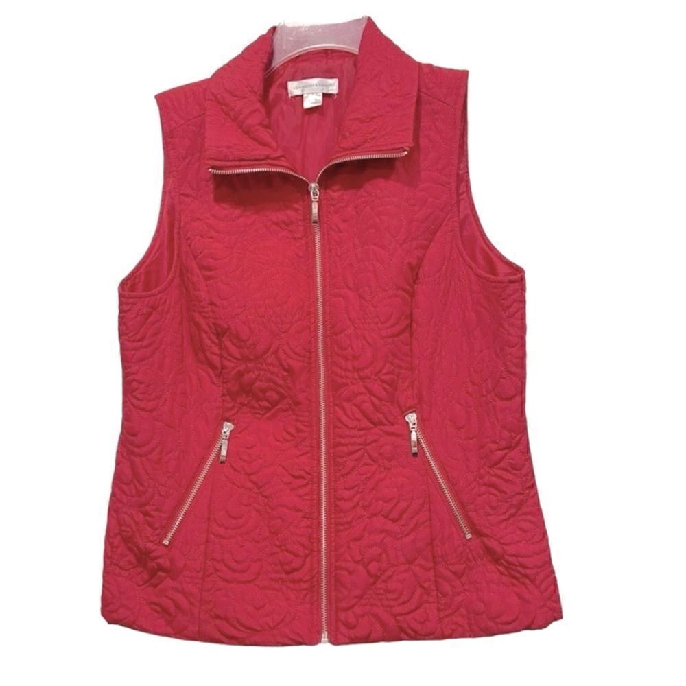 Christopher & Banks red quilted zipper up vest  size small
